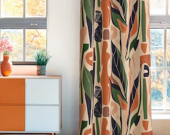 Jungle Tropical Curtains, Abstract Drapery Panel, Boho Trend Drapes, Blackout Curtain, Custom Size Valance Window, Thermal Insulated