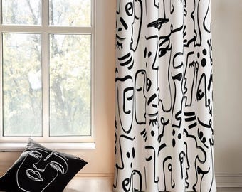 Face Art Window Curtain, Minimalist Face Drapes, Line Art Drapery Panel, Elegant Curtain Panel, Wide Width Drapes, Window Valance Set