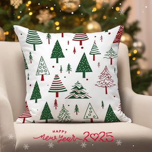 Christmas Tree Cushion Cover, Green & White Holiday Pillow, Xmas Sofa Throw Pillow, Joyful Decor, 20x20 18x18,  Country House Decor,
