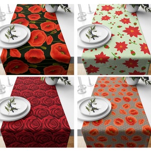 Poppy Flower Table Runner,Outdoor Floral Tablecloth,Red Poppy Kitchen Decor,Poppy Dining Table Cloth,Table Textile,Floral Table Centerpiece