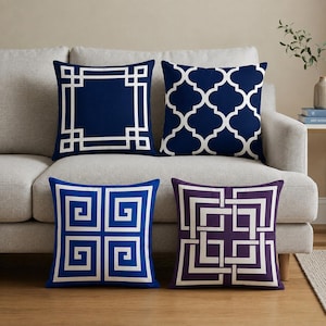 Fodera per cuscino con motivo a greca, decorazione per la casa in stile antica Grecia, federa geometrica mediterranea, federa scandinava
