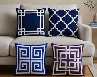 Greek Key Pillow Cover, Ancient Greek Home Decor, Mediterranean Geometric Cushion Case, Scandinavian Pillowcase