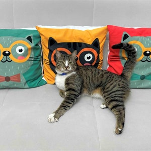 Cute Cat Kid Pillow Cover|Cartoon Cat  Cushion Case|Cartoon Inspired Home Decor|Children's Room Throw Pillow|Boys Girls Pillow Case