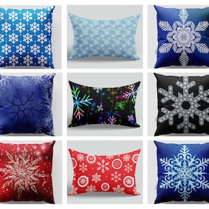 Winter Snowflake Pillow Cover|Christmas Lumbar Throw Pillow|Xmas Cushion Cover|Snow Pillow Case|16x24 Winter Pillowcase P