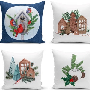 Christmas Pillow Cover, Xmas Birds Cushion Cover, House Throw Pillow, Winter Decoration, Warm Cozy Pillowcase,Christmas Outdoor Cushion Case