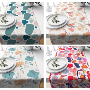 Floral Abstract Table Runner,Minimalist Table Cloth,Mid Century Tablecloth,Modern Art Table Centerpiece,Boho Table Runner,Accent Tablecloth