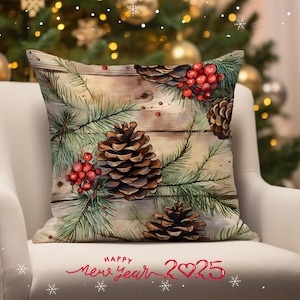 Federa per cuscino a forma di pigna di Natale, federa per cuscino a forma di bacche di agrifoglio di Natale, cuscino stagionale natalizio, decorazione per la casa a forma di pigna, federa invernale accogliente