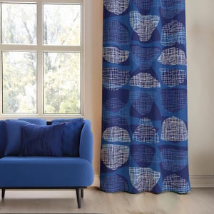 Navy Blue Curtain, Abstract Curtain Panel, Mid-Century Modern Drapery Panel, Geometric Minimalist Drapes, Boho Kitchen Valances Set