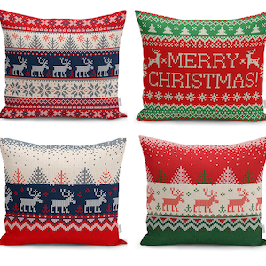 Merry Christmas Throw Pillow Cover,Deer Cushion Case, Happy Xmas Pillow Sham, Decorative Winter Pillowcase, Holiday Home Decor, 14x14 Pillow