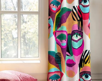Modern Abstract Drawing Drapes,Colorful Maximalist Pop Art Curtain,Made to Measure