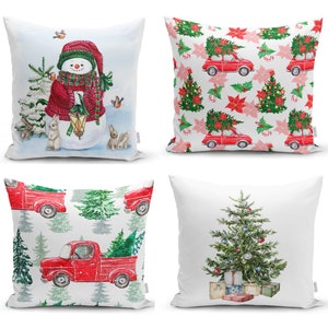 Federa per cuscino camion rosso di Natale, cuscino a forma di albero di pino di Natale, federa per cuscino pupazzo di neve, federa per cuscino 18x18, arredamento accogliente per la casa, idee regalo di Natale