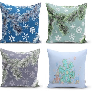 Unique Snowflake Pillow Cover, Winter Cushion Cover,Blue Snowflake Pillowcase, Christmas Decoration, Xmas Throw Pillow, 22x22 Pillow Sham