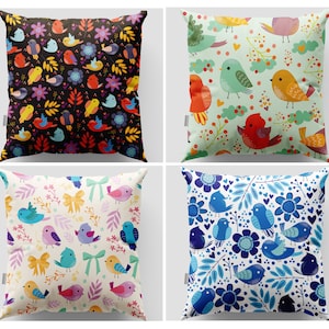Floral Bird Pillow Cover|Bird Throw Pillow Case|Outdoor Animal Cushion Cover|Farmhouse Pillowcase|Housewarming Boho Pillow|Summer Pillows