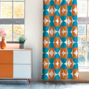 Geometric Retro Cafe Curtain, MCM Retro Blackout Curtain, Bohemian Window Drapery, Nordic Pattern,  Valances, Housewarming Gift