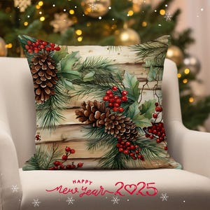 Federa per cuscino Holly Berry, federa per cuscino a forma di pigna di Natale, cuscino natalizio stagionale, arredamento rustico invernale per la casa, federa per cuscino natalizio