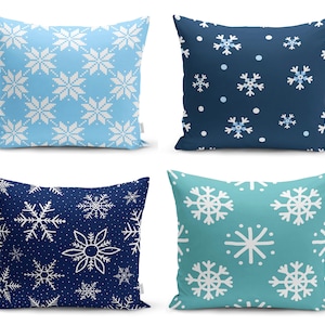 Blue Snowflake Pillow Cover, Winter Home Decor, Winter Trend Cushion Case, Farmhouse Snowflake Throw Pillow Cover, Christmas Gift Ideas