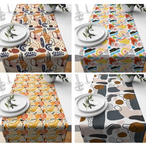 Abstract Table Runner,Minimalist Tablecloth,Mid Century Kitchen Decor,Modern Art Table Cloth,Abstract Table  Centerpiece,Boho Table Runner