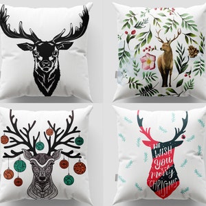 Christmas Deer Pillow Cover|Reindeer Throw Pillow|Merry Xmas Cushion Cover|Winter Trend Pillow Case|Housewarming Christmas Pillowcase
