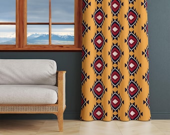 Southwestern Window Curtain, Rustic Southwest Curtain Panel, Farmhouse Window Valances, Western Drapery Panel, Navajo Style Drapes