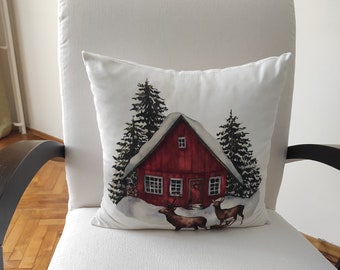 Winterbaum-Kissenbezüge 45x45 Cm, 2 Stück – Blaugrünes Wald-Design | Aus Polyester-Leinen | Mit Unsichtbarem Reißverschluss