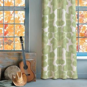 Green Watercolor Curtain, Green Painting Art Window Drapes, Minimalist Blackout Curtain, Eclectic Window Drapery Panel, Paint Art Valances