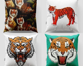 Sequin Pillow Case 18x18 Tiger in tropical jungle design by Maru Cat Kitty Feline Animal lovers Tiger print Animals print