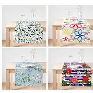 Red Floral Table Runner|Blue Flower Runner|Red Table Centerpiece|Floral Table Cover|Flower Table Decor|Summer Kitchen Runner|Table Cloth
