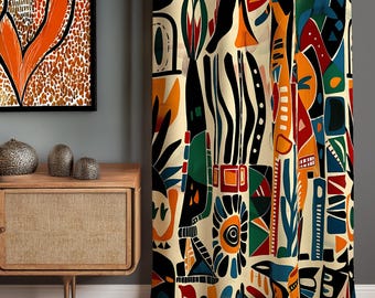 African Art Curtain Panel, Tribal Patterned Drapes, Ethnic Window Valance, Traditional Drapery Panel, Bedroom Curtain,  Home Decor Drapes