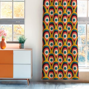 70s Retro Style Drapes, Bohemian Bedroom Curtain, Geometric Window Valances, Vintage Window Covering, Custom Size Curtain Panels