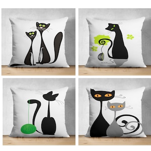 Cute Cat Cushion Cover, Stylish Black White Pillow Case, Cat Lover&#39;s Throw Pillow, Minimalist Meow Home Decor, Cozy Pillowcse, Pillow Sham