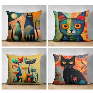 Federa decorativa astratta, cuscino da lancio minimalista colorato, federa per cuscino con gatto dei cartoni animati, cuscino da fattoria, federa per cuscino da lancio per ragazzi e ragazze