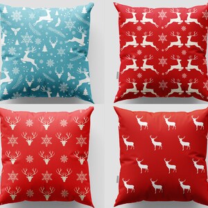 Deer Throw Pillow Case|Xmas Pillow Cover|22x22 Christmas Cushion Case|Decorative Pillow Cover|Xmas Deer Home Decor|Print Throw Pillow
