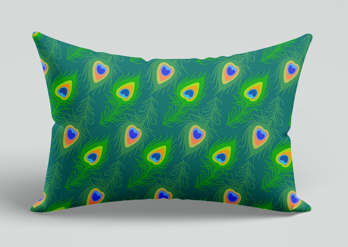 Peacock Lumbar Pillow Coverspeacock Feather Throw Etsy