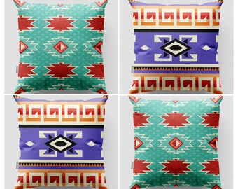 Southwestern Cushion Cover|Western Pillow Cover|Rug Design Throw Pillow Case|Turquoise and Blue Pillow Cover|Aztec Ethnic Pillowcase|