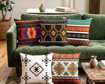 Southwestern Pillow Cover, Western Aztec Throw Pillow, Southwest Cushion Case, Farmhouse Pillowcase, Rustic Decor