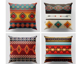 Mesllings Throw Pillow Cover Pillowcase Western Navajo Orange Grey Southwest Decorative Pillow Case Home Decor 22X22 Square Size Cushion Case