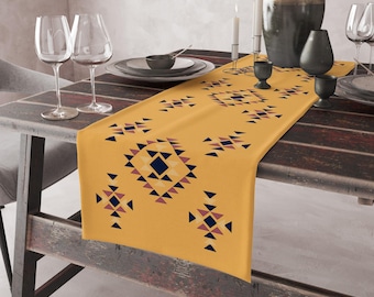 Rustic Southwestern Long Table Runner,Geometric Tribal Pattern Dining Decor, Housewarming Gift