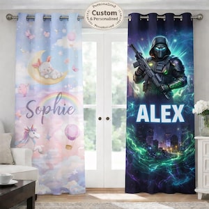 Personalized Kids & Teen Curtain,Custom Name Curtain, Design Your Own Drapery, Any Size Drapes, Customized Valance and Door Drapery