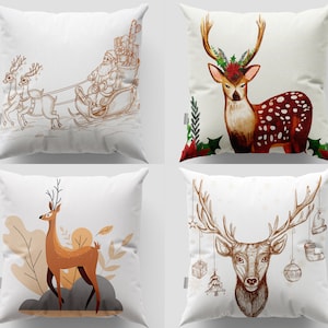 Reindeer Pillow Cover|Deer Throw Pillow|Christmas Cushion Case|Farmhouse Winter Pillow Case|Xmas Gift Ideas|22x22 Christmas Pillow Sham