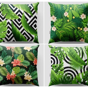 Tropical Pilow Cover|Leaves Throw Pillow Cover|Botanical Pillow Case|Tropical Leaf Cushion Cover|Double Sided Pillowcase