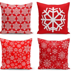 Red Snowflake Cushion Cover, Winter Pillow Case, Cozy Winter Decor, Christmas Throw Pillow, Xmas Pillowcase, Geometric Christmas Pillow