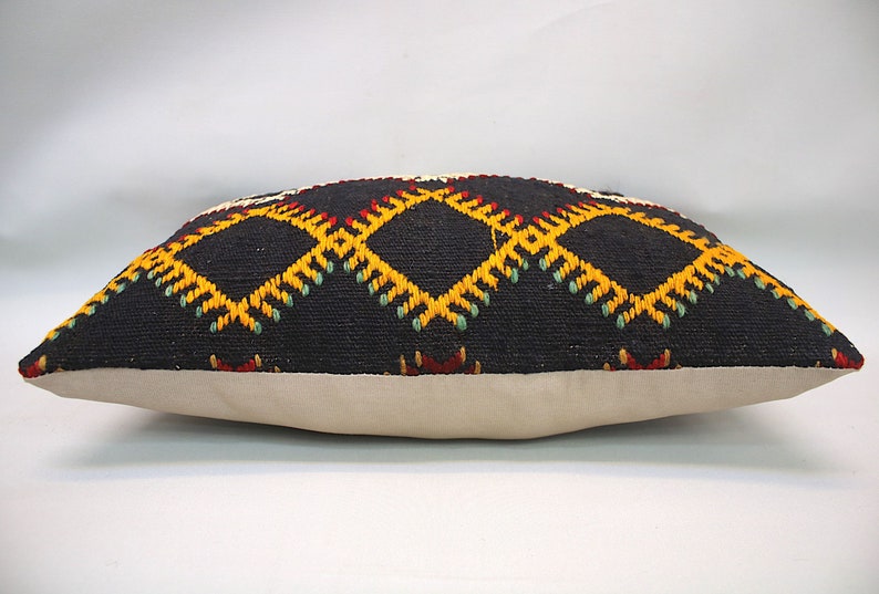 Yellow White Kilim Pillow Cover|Rug Pillow Case|12x20 Turkish Throw Pillow|Aztec Sham|Vintage Cushion Cover