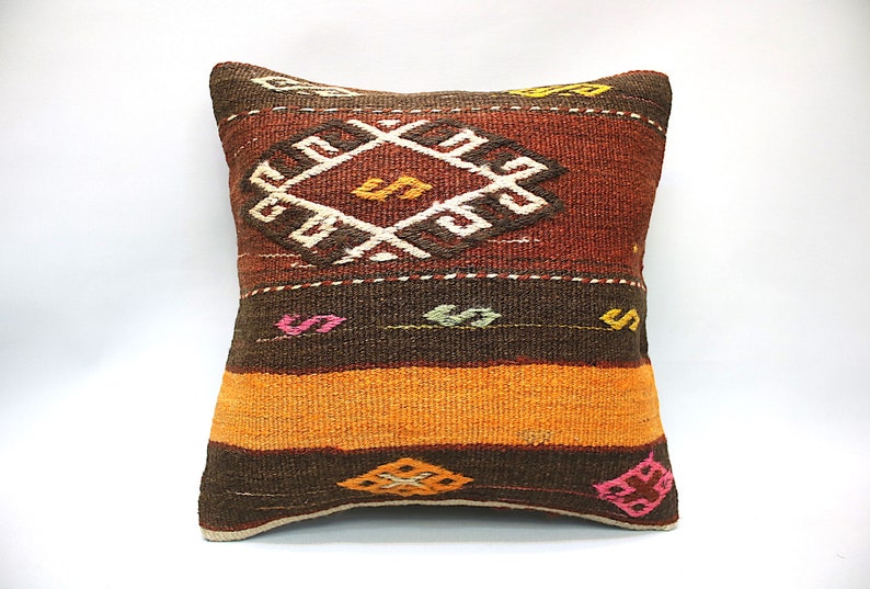 Textured Kilim Pillow|Textured Pillow Cover|Kilim Pillow Cover|16 x 16 Throw Pillow|Hand Made Turkish rug cushion