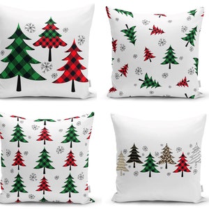 Federa per cuscino a quadri con albero di Natale, cuscino a quadri con albero di pino, federa per cuscino con albero invernale in tartan, decorazione per albero di Natale, cuscino a quadri