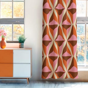 Pink Orange Retro Window Curtain, Art Deco Window Valances, Minimalist Door Drapery, Boho Curtain Panels, Nursery Drapes Panel,