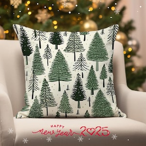 Winter Pine Tree Pillow Cover, Christmas Tree Throw Pillow, Xmas Forrest Pillowcase, Cozy Home Decor, New Year Gift, Any Size 24x24 20x20