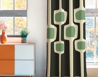 70s Retro Green Drapes,Mid Century Modern Cafe Curtain,Grommet Top Drapery