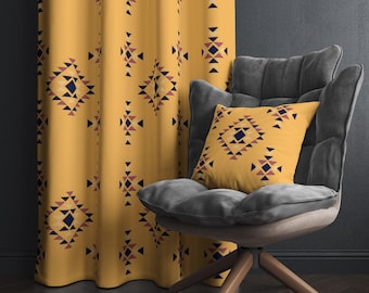 Western Farmhouse Curtain, Living Room Drapes, Textured Valances, Printed Window Panel, Vibrant Window Covering, Navajo Dapery Panel