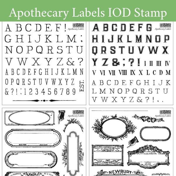 IOD Apothecary Labels Stamp Set* Iron Orchid Designs Small Letters and Labels Stamps in Box Set