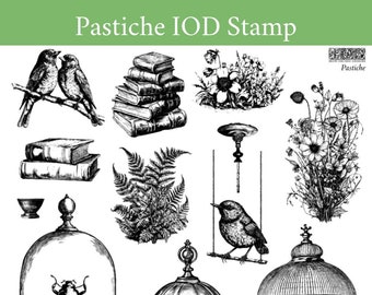 Pastiche IOD Stamp *Iron Orchid Designs Birdhouse Cloche Books Birds Stamps for Ink Paint Academia Decor Junk Journals Mixed Media